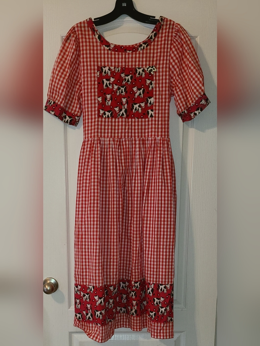 Midi Dress iRed Gingham Cow Print Accent  Woman Professional Tailored Sz M/L New